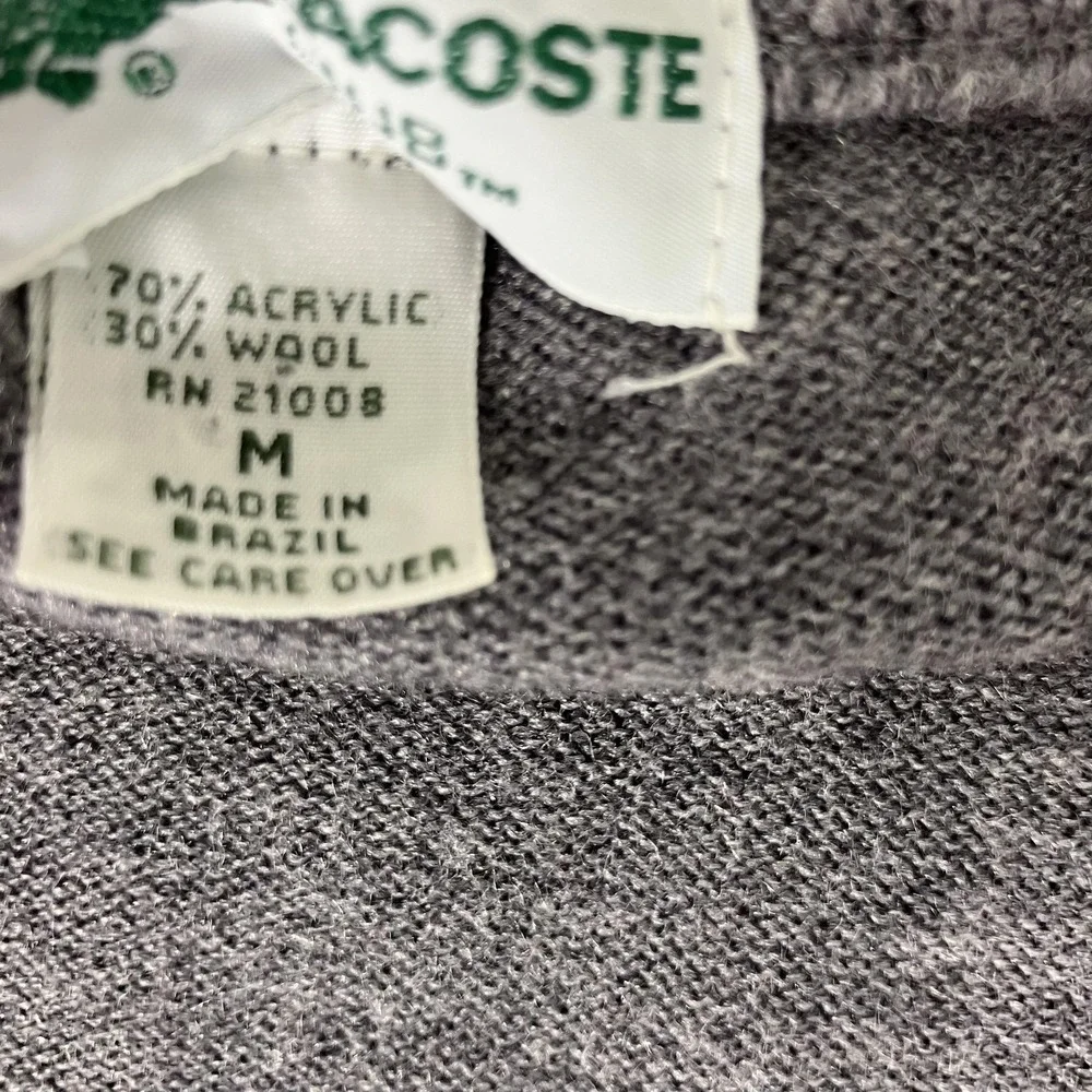 Lacoste Sweater Vest Mens Medium Gray Acrylic Wool V Neck Knit Croc Logo